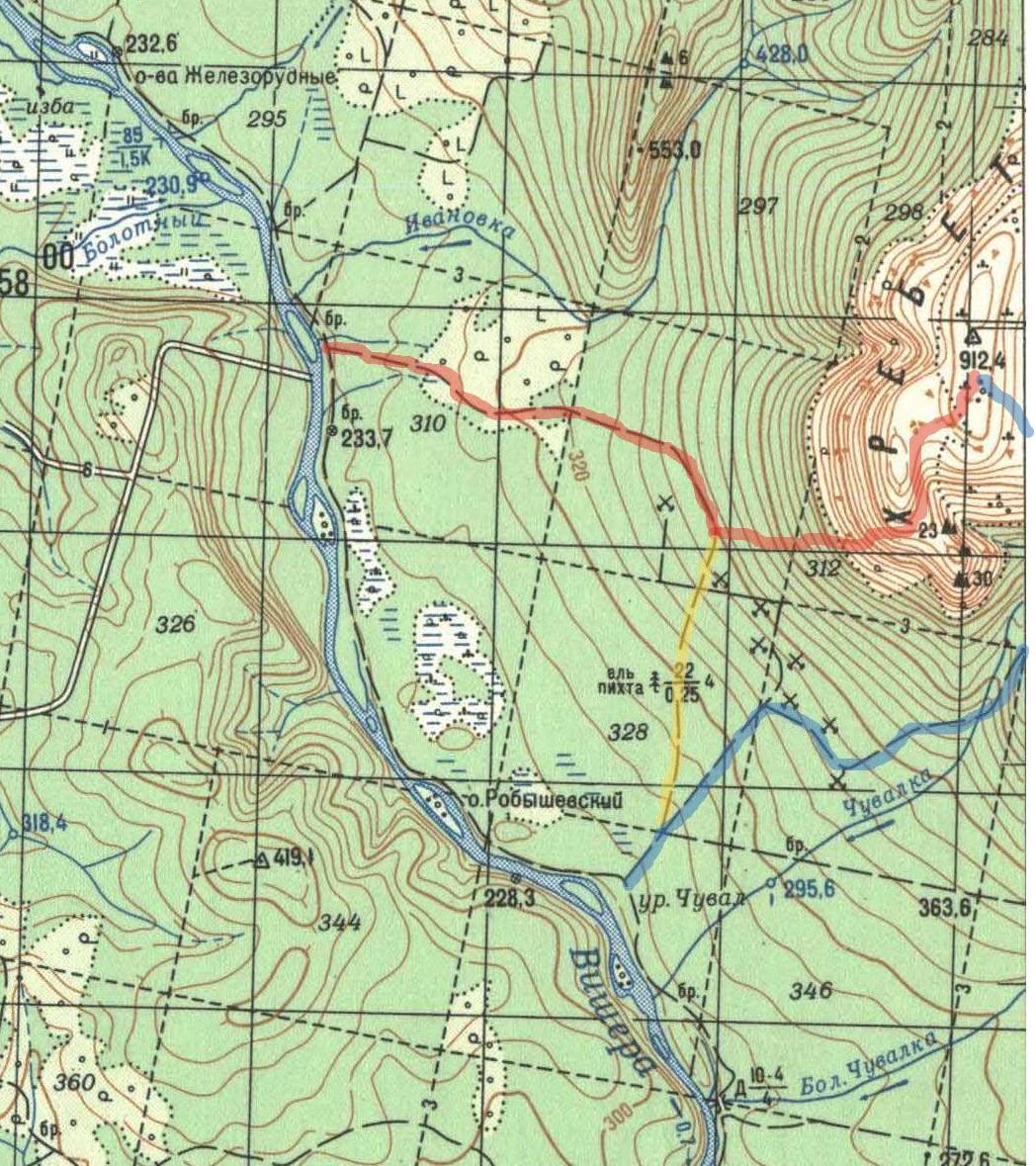 Схема карта  французской тропы и вариант подъема на Чувальский камень с урочища 71 квартал